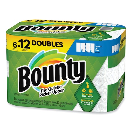 Bounty Select-a-Size Perforated Roll Paper Towels, 2 Ply, 82 Sheets, 990", White 80374121
